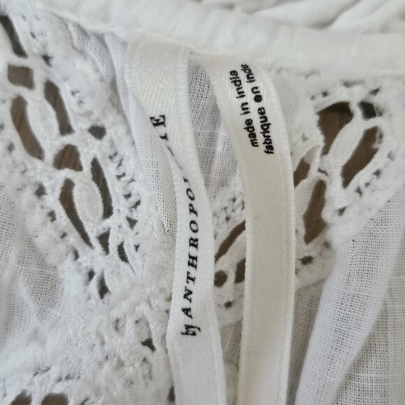 Anthropologie Flutter Sleeve Embroidered Lace Boho Top Large - Picture 4 of 5